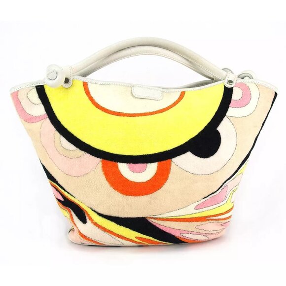 EMILIO PUCCI Tote Bag Pucci (handle) white pink pile ?~ Leather used T18697